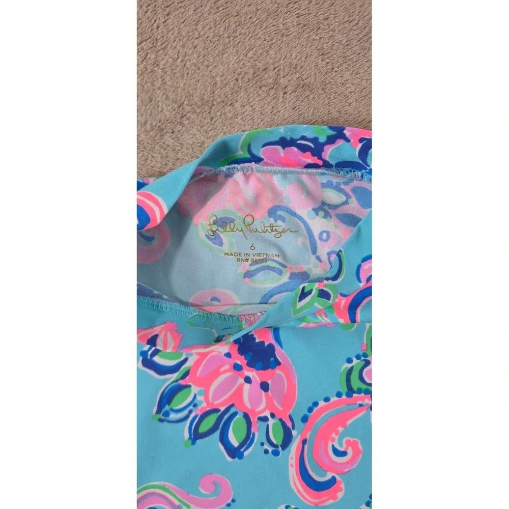 Lilly Pulitzer Swim Rash Guard Top Girls Size 6 Color Pink Blue Floral EUC